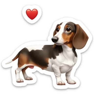 Piebald dachshund with a red heart sticker