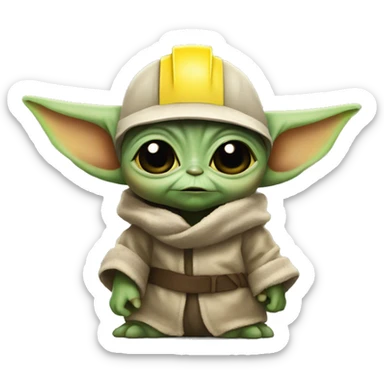 Baby Yoda  wore a "yellow" construction helmet sticker