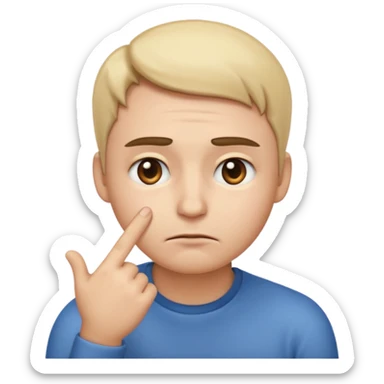 Genera un emoji estilo Apple que represente inseguridad física: un rostro neutral mirando hacia abajo, con cejas ligeramente inclinadas y una mano tocándose la mejilla como si dudara de sí mismo. Expresión suave, triste pero empática sticker