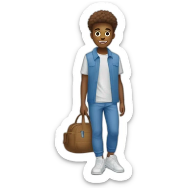 Jongen met wite nike beche broek wit t shirt blauwe jas open en bruin haar blauwe ogen het haar zin een beetje in een kuif maar dan zonder gel sticker