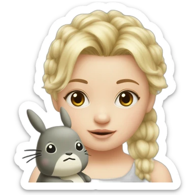 bébé fille blonde décoiffée avec une peluche Totoro  sticker