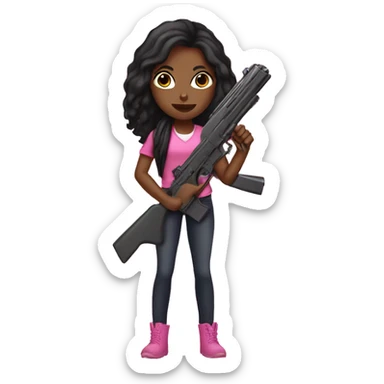 Brown Girl black long hair hand pink nails holding pink gun sticker