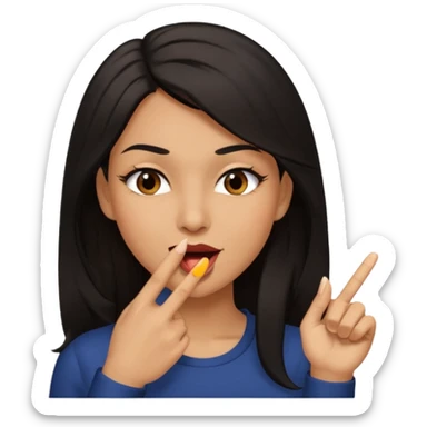 black slighty browin hair light brown skin woman, flirtatious gesture, biting her finger and winking emoji she also has tall hair and brown eyes sticker