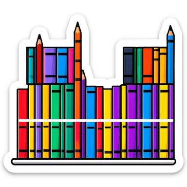 row of books on bookshelf, colorful book spines visible sticker