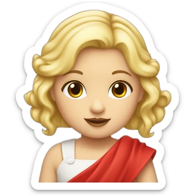 bébé fille blonde décoiffée avec une feuille d’érable rouge sticker