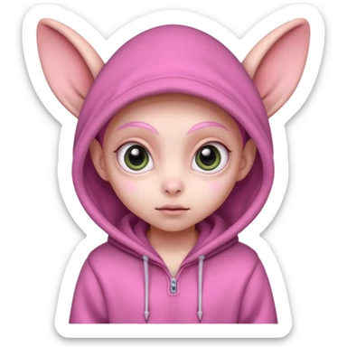 Aliens Pink, hoodie, cute big eyes, big ears, half body sticker