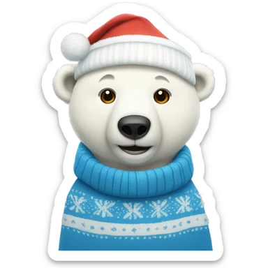 polar bear wearing a cute blue christmas jumper sticker