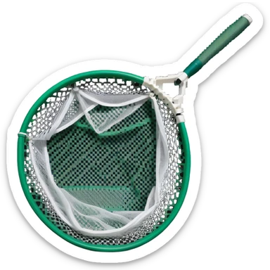 A bug-catching net with a green handle and white mesh net sticker