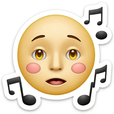 yellow circle face emoji whistling with music notes coming out its mouth and side-eyeing sticker