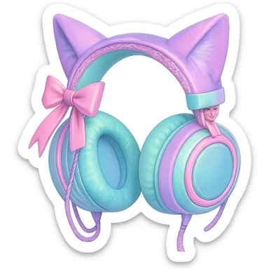 Change the image to pastel goth colors including lavender, mint, baby pink, and pale blue. Keep the cat ears. Render in a realistic anime style with a transparent background. sticker