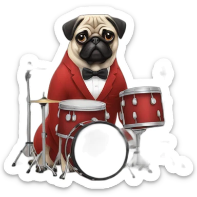 Pug with bow tie playing drums sticker