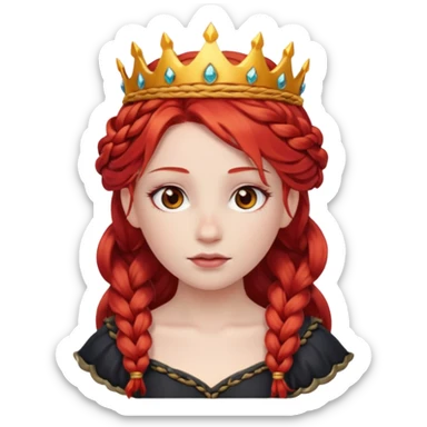 braided hair fire princess with dark crown, red hair sticker