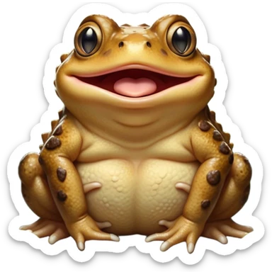 Cinematic Cute Yawning Toad Portrait Emoji, Head tilted slightly with a dramatic, wide-open yawn, showcasing a stout, textured body with drooping, warty features and sleepy, half-closed eyes, Simplified yet irresistibly adorable features, highly detailed, glowing with a soft, cozy woodland glow, high shine, relaxed yet expressive, stylized with a dash of whimsical amphibian charm, soft glowing outline, capturing the essence of a drowsy yet affectionate toad that appears ready to stretch out for a nap! sticker