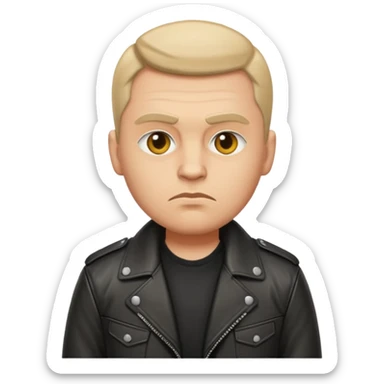 Russian 1990s gangster emoji, leather jacket,, serious face, cartoon style sticker