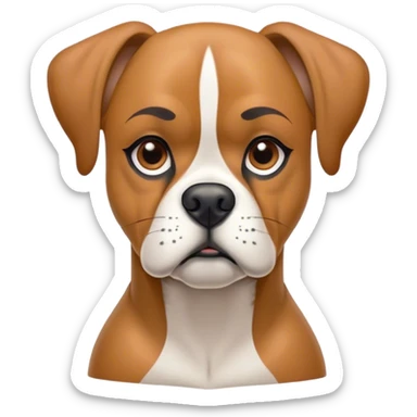 Cinematic Noble Fawn Boxer Dog Portrait Emoji, Poised and regal, with a strong, muscular build and a sleek, well-groomed fawn coat accented by a white muzzle and chest, deep-set soulful brown eyes, Simplified yet sharp and sophisticated features, highly detailed, glowing with a soft, dignified glow, high shine, intelligent and loyal, stylized with an air of strength, focused and attentive, soft glowing outline, capturing the essence of a watchful and confident guardian, so majestic it feels as though it could step out of the screen with effortless authority! sticker