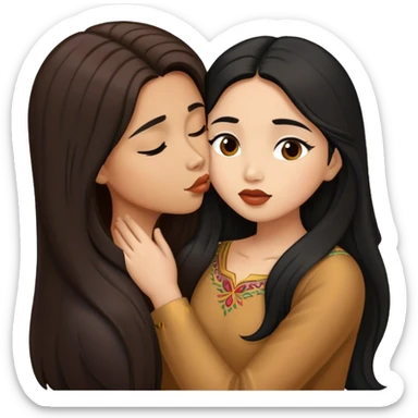 Caramel brown latino with long black hair kissing brown hair Filipina sticker