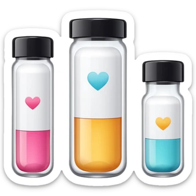 emoji of beauty tubes and jar with brand labels, minimalistic design sticker