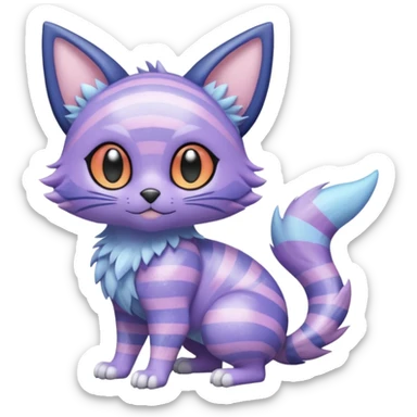 Shiny Iridescent Pastel-Lavender Frosted Glossy Crystal-Striped Noibat-Litten-Trico-hybrid creature (full body) sticker