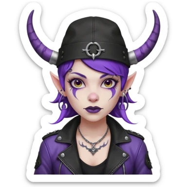purple girl demon with tattoos, hat, jacket and horns sticker