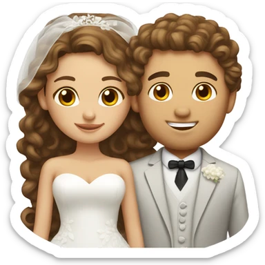 caucasian bride with curly brown hair and caucasian groom  sticker