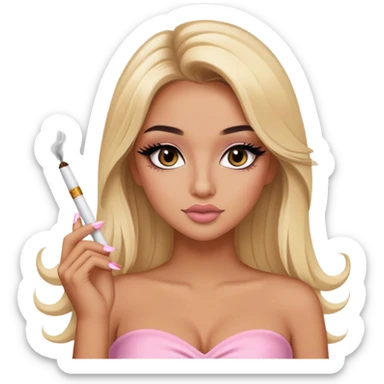 blonde long hair gorgeous girl with latina makeup holding a cigarette winged eyeliner big lashes light pink tube top sticker