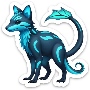 Rare realistic dark-neon glowing bioluminescent edgy badass epic pretty beautiful handsome gorgeous aesthetic colorful vibrant Vernid-Trico-species-Fakemon-creature by LiLaiRa, 4 legs, 1 tail, random markings, (full body) sticker