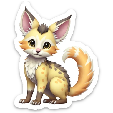 Feral Rare Fantasy cute realistic pastel tropical Vernid-Trico-species by LiLaiRa, random markings, tufted tail, tufted ears, full body sticker