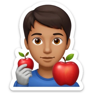 I want you to create an emoji of a spanish sergeant,  He should be a young guy with dark brown hair, brown eyes, his skin color like he’s tan and he’s eating an apple  sticker