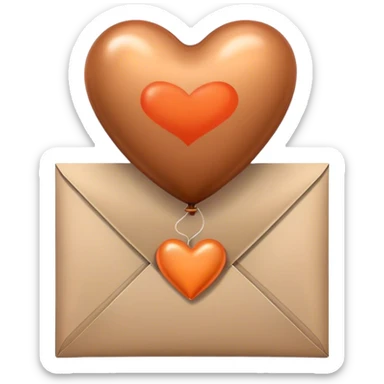 dark brown love letter in drak beige and dark orange metallic heart-shaped balloons sticker