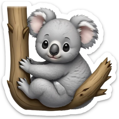 cinematic-koala-realistic-full-body-clinging-emoji,-round-plump-frame-clasped-to-a-gum-tree-branch,-soft-grey-fur-textured-and-fluffy,-oversized-fluffy-ears-twitching-slightly,-dark-expressive-eyes-peering-sleepily,-clawed-paws-gripping-bark-firmly,-simplified-yet-realistic-focused-features,-highly-detailed,-glowing-with-a-gentle-warmth sticker