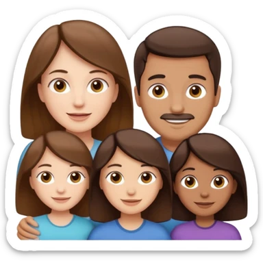 happy pale white  four person family with one brown hair dad, one brown hair mom, one dark brown girl, and one brown hair girl sticker