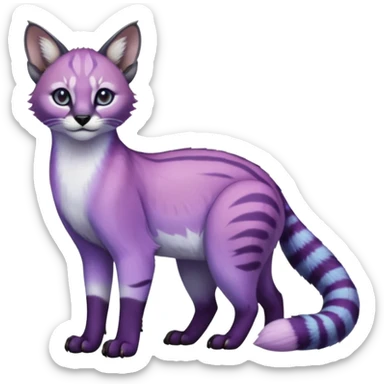 Colorful dark tropical pastel-lilac-lavender-violet iridescent pastel white glorious divine exotic cute cool beautiful shiny beautiful fantasy-caracal-civet-genet-sergal-vernid-Cacomistle-oncilla-animal-Fakémon-hybrid-fursona (full body) sticker