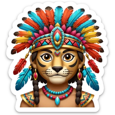 Aztec jaguar warrior with colorful feathers sticker