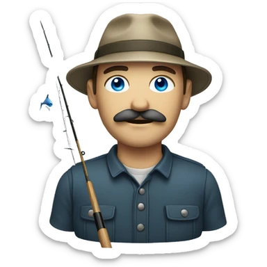A man with blue eyes and a mustache fishing  sticker