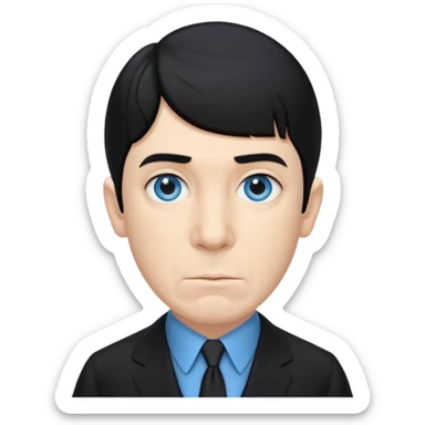 Moe Howard from the Three Stooges with blue eyes, black hair, black suit sticker