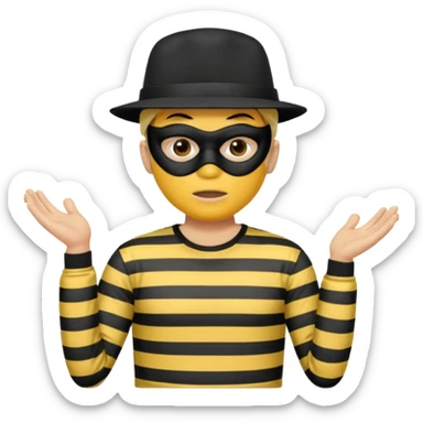 Shrugging shoulders emoji but wearing cliche robber outfit not holding any money, emoji yellow skin tone male sticker