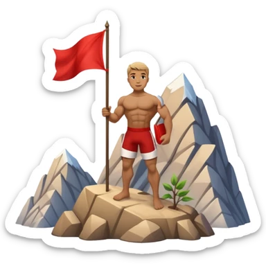 dağın tepesine çıkmayı başaran vedağa kırmızı bir bayrak diken adam sticker