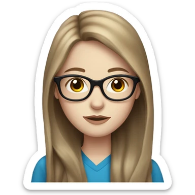 Pale skin girl with long Brown Hair and Blue Eyes in glasses  sticker