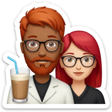 A Indian light black guy with beard and glasses. And a white russian girl with red hair  sticker