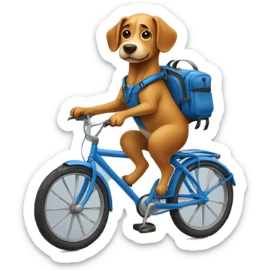 A dog is riding a bicycle and wearing a backpack. sticker