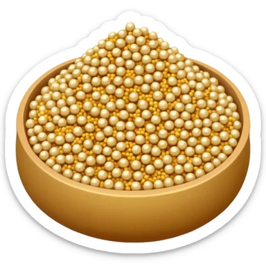 couscous, small mound or scatter, medium-grain, uniform pale golden beads, fine and distinct, matte, slightly sandy, dry uncooked look, soft lighting, emoji scale sticker
