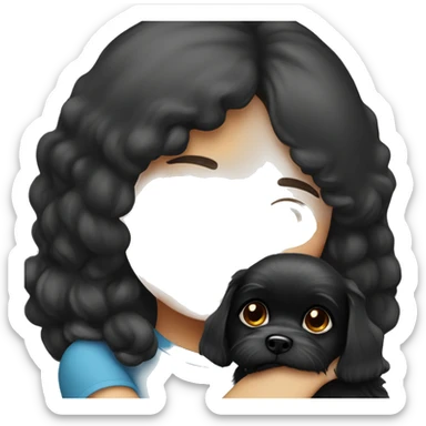 brunette girl hugs black maltese dog sticker