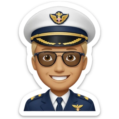 Slack-style emoji of a pilot wearing a navy captain hat going on a vacation sticker