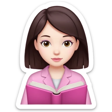 a girl with shite skin and dark brown hair studying Pink sticker