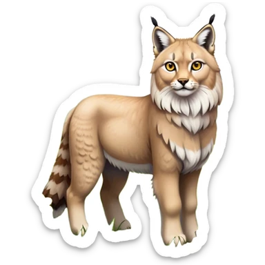 Collage of exotic animals: a lynx with striking eyes, and a fluffy alpaca standing in a lush meadow. The lynx gazes intently while the alpaca looks calm and curious. Surrounded by vibrant plants and flowers. Transparent background for a lively, colorful scene. sticker