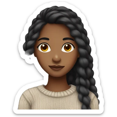 brown skin girl with long black hair wearing a knit sweater sticker