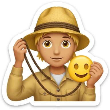 can you make a generic emoji of an individual (who works on a dock, but do not generate the dock itself) holding a rope neatly coiled in their hands? I do not want an emoji of a human person. Can it be a yellow emoji of a circular head like the original emojis? sticker