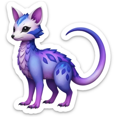  White with indigo-Violet-purple-pinkish-gradient markings beautiful handsome gorgeous aesthetic colorful vibrant Vernid-Trico-species-Fakemon-creature by LiLaiRa, 4 legs, 1 tail, random markings, (full body) sticker
