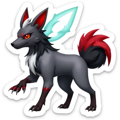 Shiny Exotic Excessive Mysterious Houndoom-Mightyena-Zorua-Zoroark-Zangoose-Pokémon-Fakémon-hybrid-creature (full body) sticker