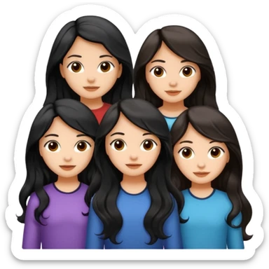 create a trio emoji girl with the first girl with a long black wavy hair with a light skin and the second girl with an mid length wavy hair with a little bit of brown color with light morena skin and the last with long black straight hair with light morena skin sticker